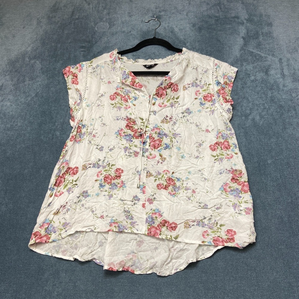 Buffalo David Bitton Blouse Top Womens Large Multicolor Floral Flutter Sleeve